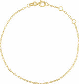 14K Yellow Gold 1.25 mm Paperclip-Style 6 1/2-7 1/2" Chain
