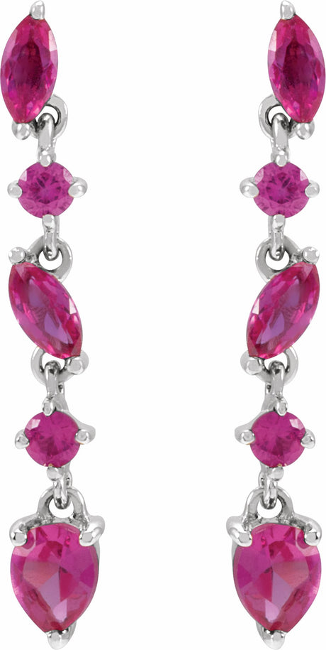 14K White Natural Ruby Earrings