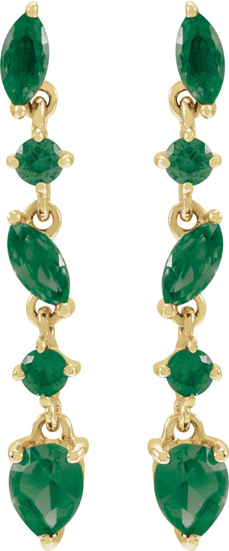 14K Yellow Natural Emerald Earrings