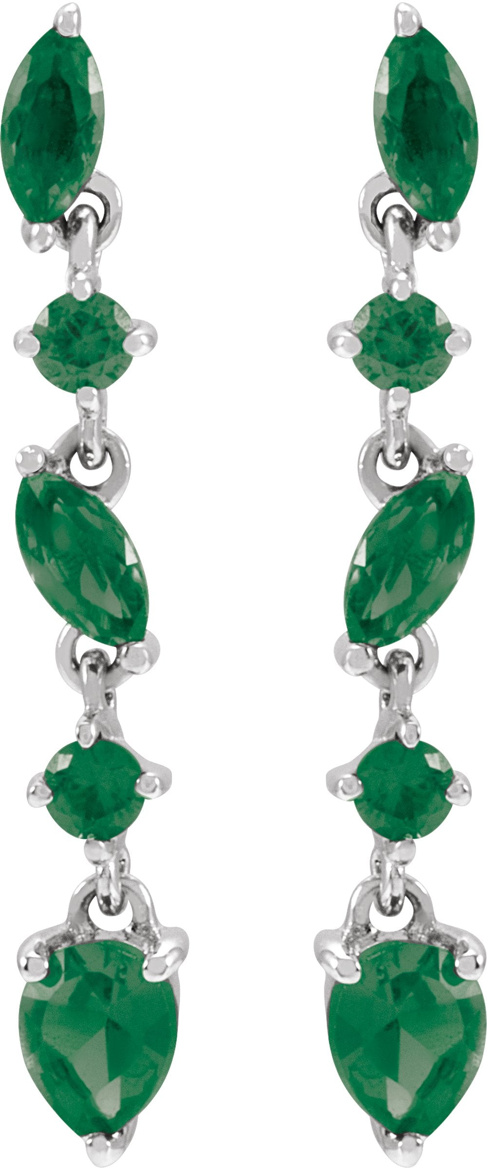 14K White Natural Emerald Earrings