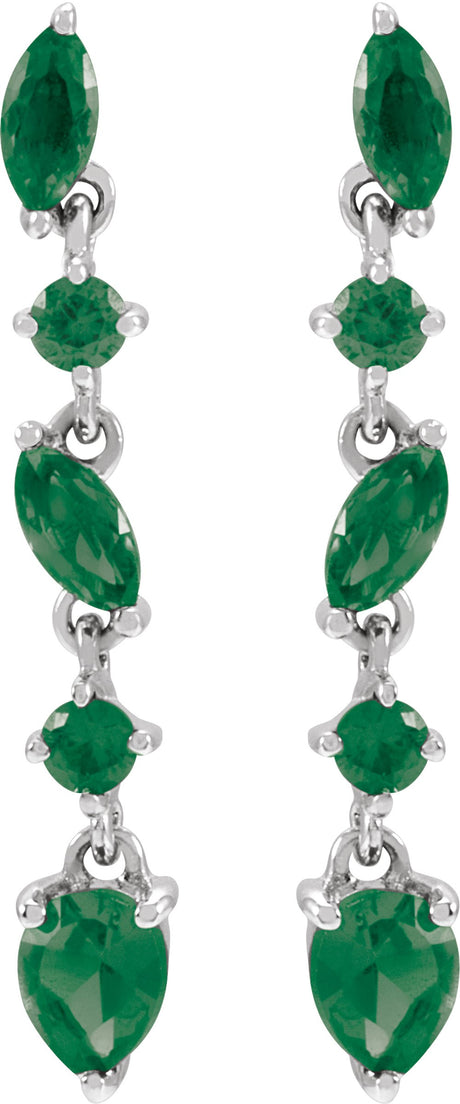 14K White Lab-Grown Emerald Earrings