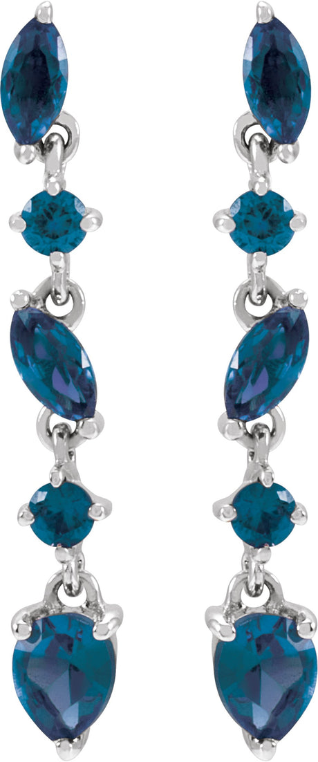 14K White Natural Blue Sapphire Earrings
