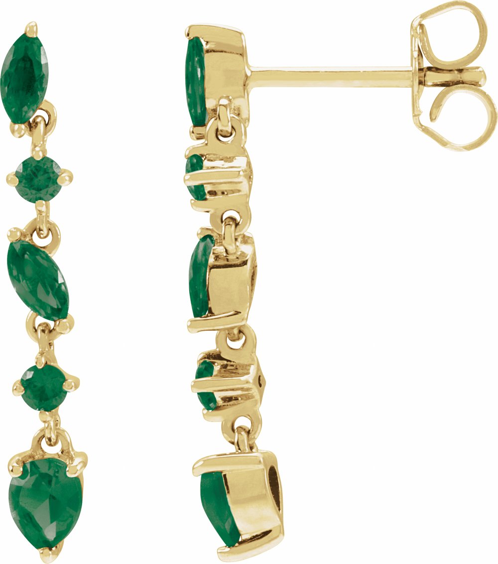 14K Yellow Natural Emerald Earrings