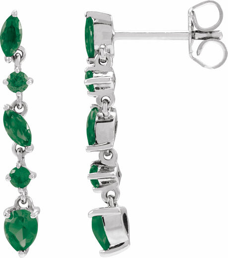 14K White Lab-Grown Emerald Earrings