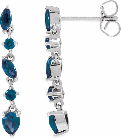 14K White Natural Blue Sapphire Earrings
