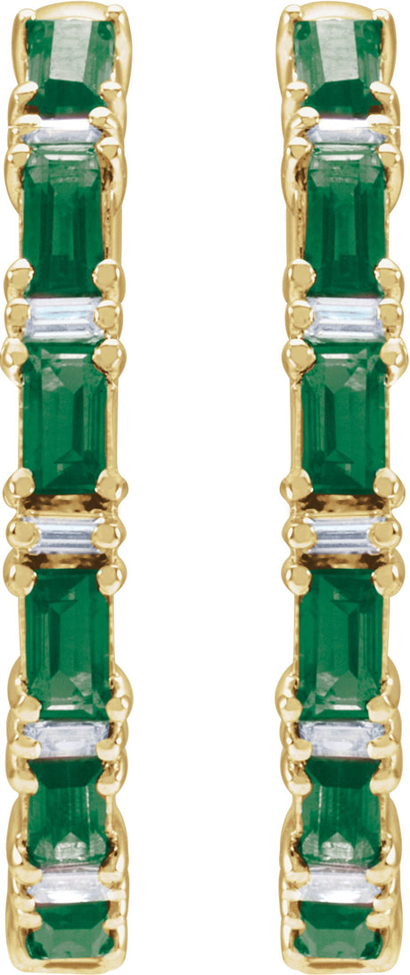 14K Yellow Gold Natural Emerald & 1 1/4 CTW Natural Diamond Hoop Earrings