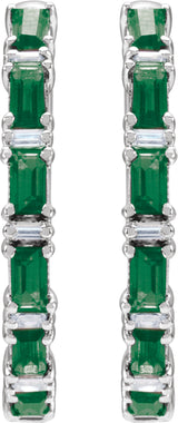 14K White Gold Natural Emerald & 1 1/4 CTW Natural Diamond Hoop Earrings