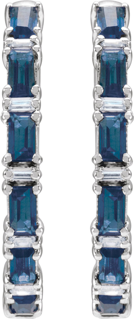 14K White Gold Natural Blue Sapphire & 1 1/4 CTW Natural Diamond Hoop Earrings