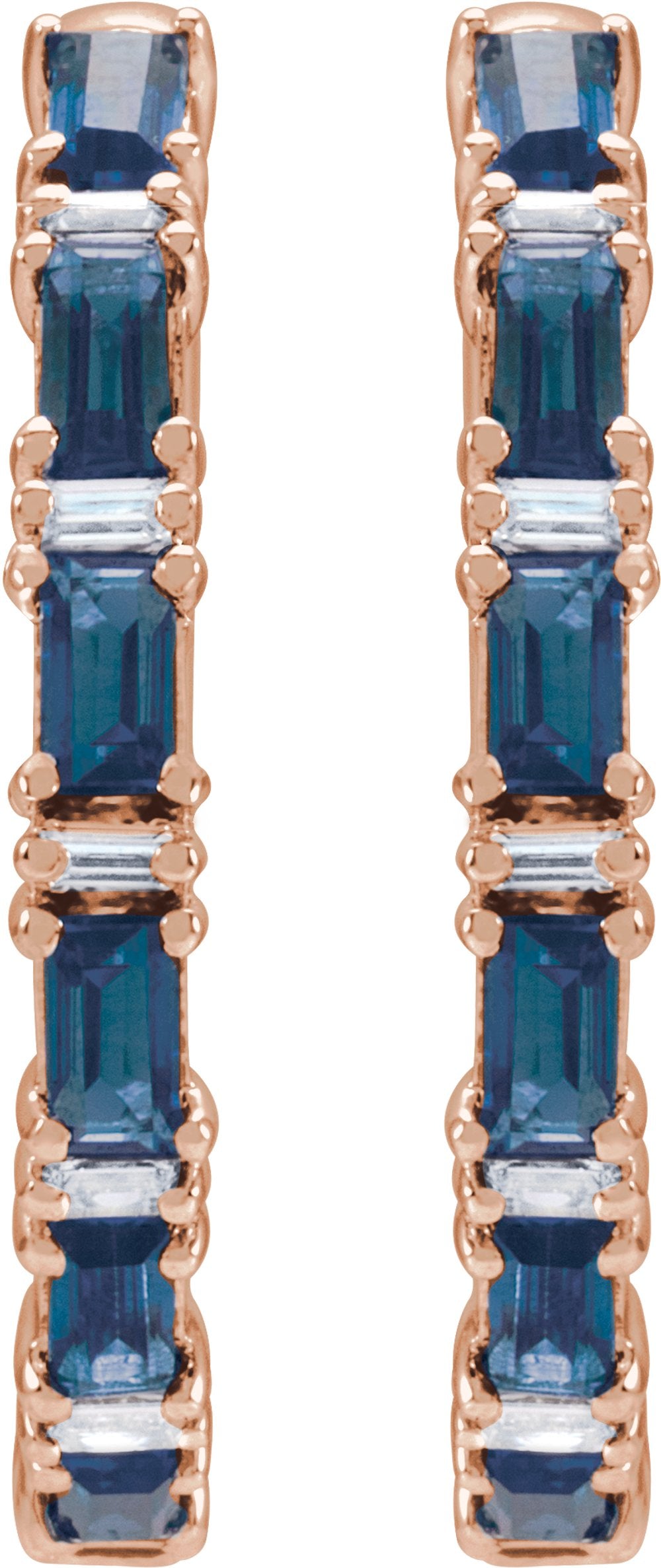 14K Rose Natural Blue Sapphire & 1 1/4 CTW Natural Diamond Hoop Earrings