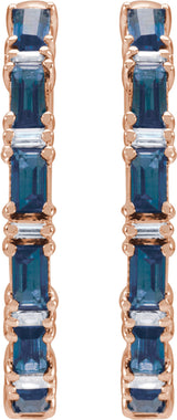 14K Rose Natural Blue Sapphire & 1 1/4 CTW Natural Diamond Hoop Earrings