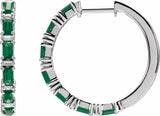 14K White Gold Natural Emerald & 1 1/4 CTW Natural Diamond Hoop Earrings