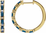 14K Yellow Gold Natural Blue Sapphire & 1 1/4 CTW Natural Diamond Hoop Earrings