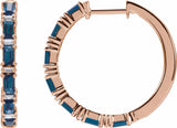 14K Rose Natural Blue Sapphire & 1 1/4 CTW Natural Diamond Hoop Earrings