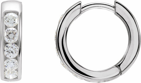 14K White Gold 5/8 CTW Natural Diamond 14 mm Hinged Hoop Earrings