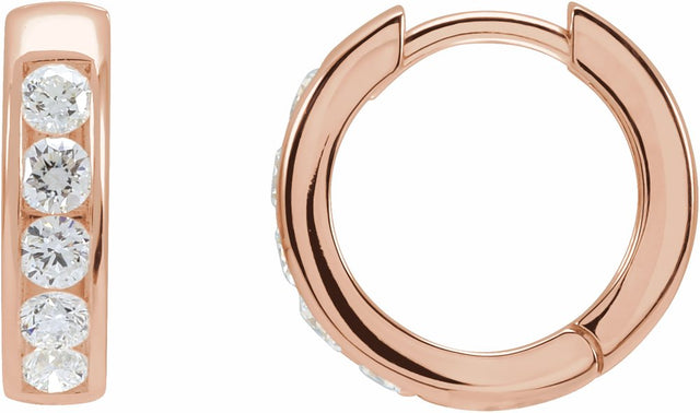 14K Rose Gold 5/8 CTW Lab-Grown Diamond 14 mm Hinged Hoop Earrings