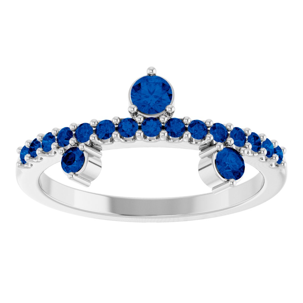 14K White Natural Blue Sapphire Ring