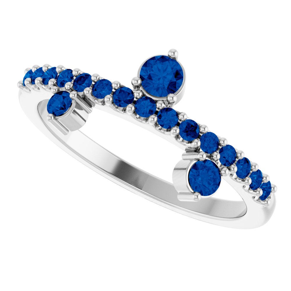 14K White Natural Blue Sapphire Ring