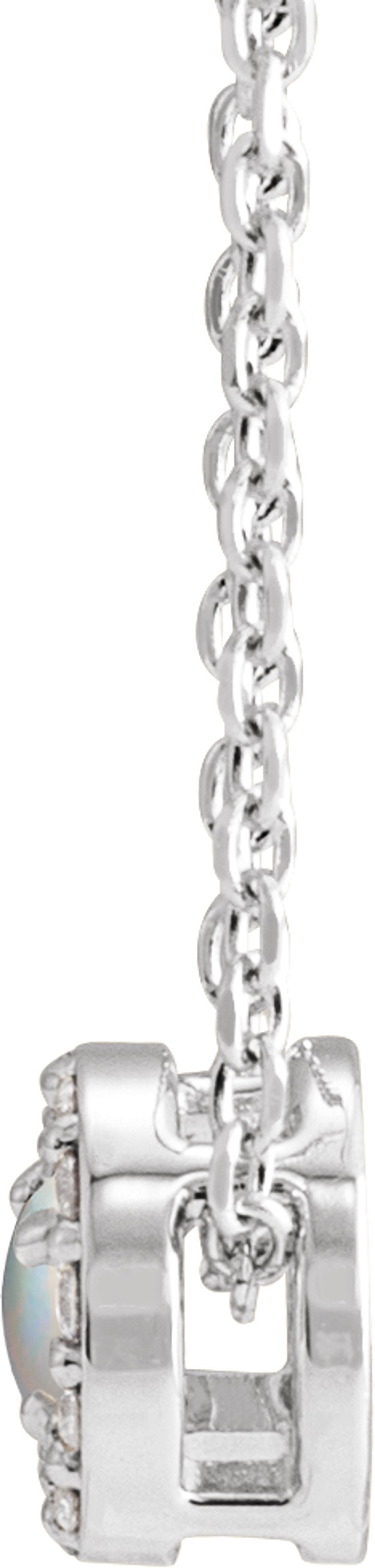 14K White Gold Cabochon Natural White Opal & .06 CTW Natural Diamond Halo-Style 16-18" Necklace