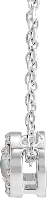 14K White Gold Cabochon Natural White Opal & .06 CTW Natural Diamond Halo-Style 16-18" Necklace
