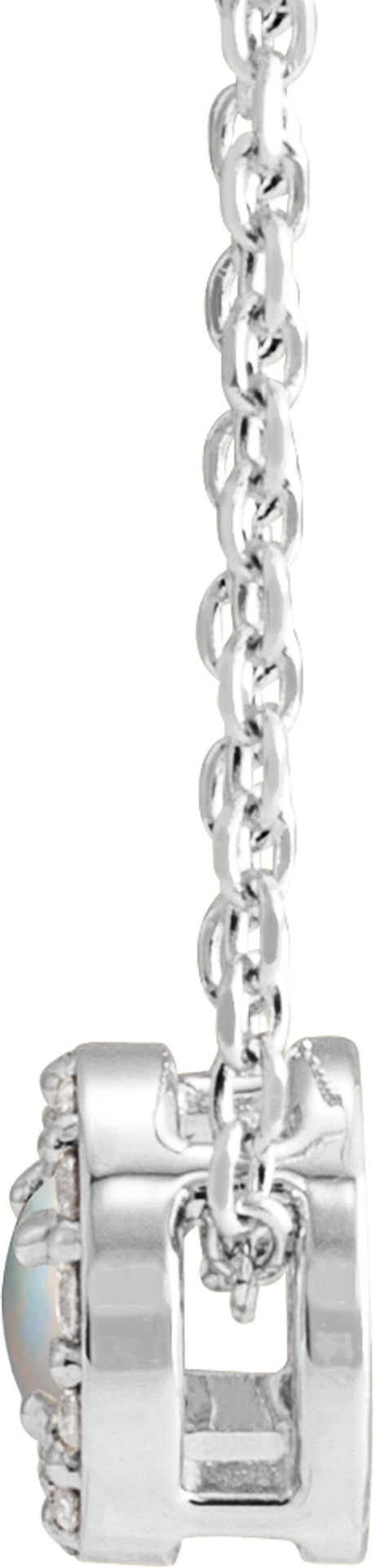 14K White Gold Cabochon Natural White Opal & .06 CTW Natural Diamond Halo-Style 16-18" Necklace