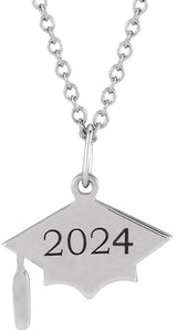 Sterling Silver Engravable Graduation Cap 16-18" Necklace