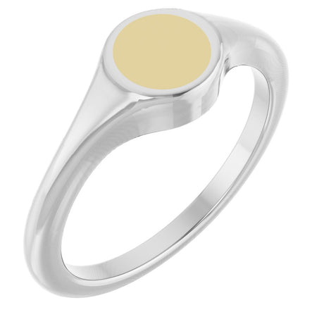 14K White/Yellow Engravable Round Signet Ring