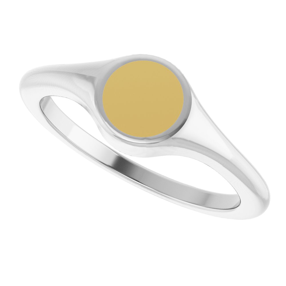 14K White/Yellow Engravable Round Signet Ring