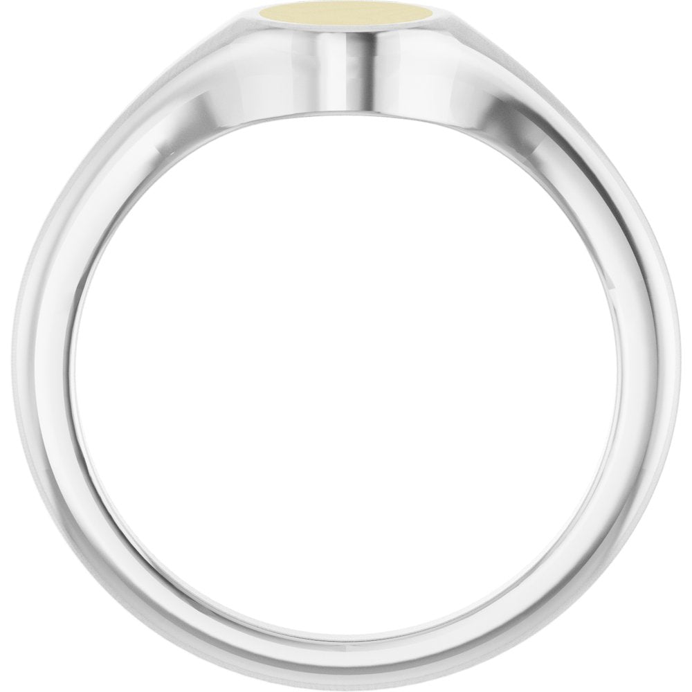 14K White/Yellow Engravable Round Signet Ring