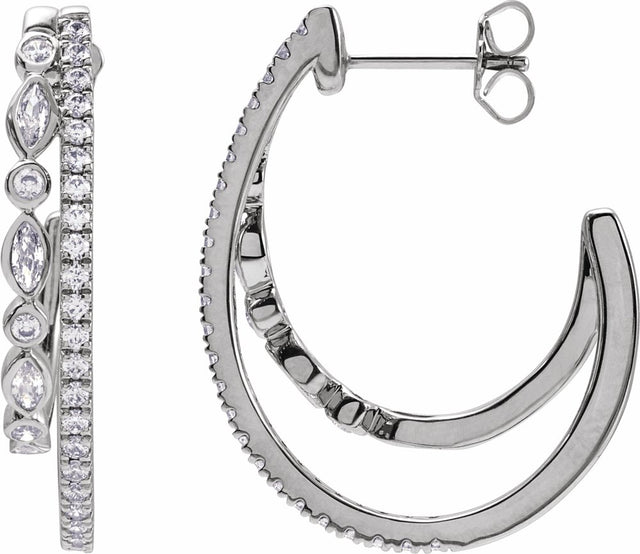 14K White 1 1/5 CTW Lab-Grown Diamond 30.5 mm Hoop Earrings