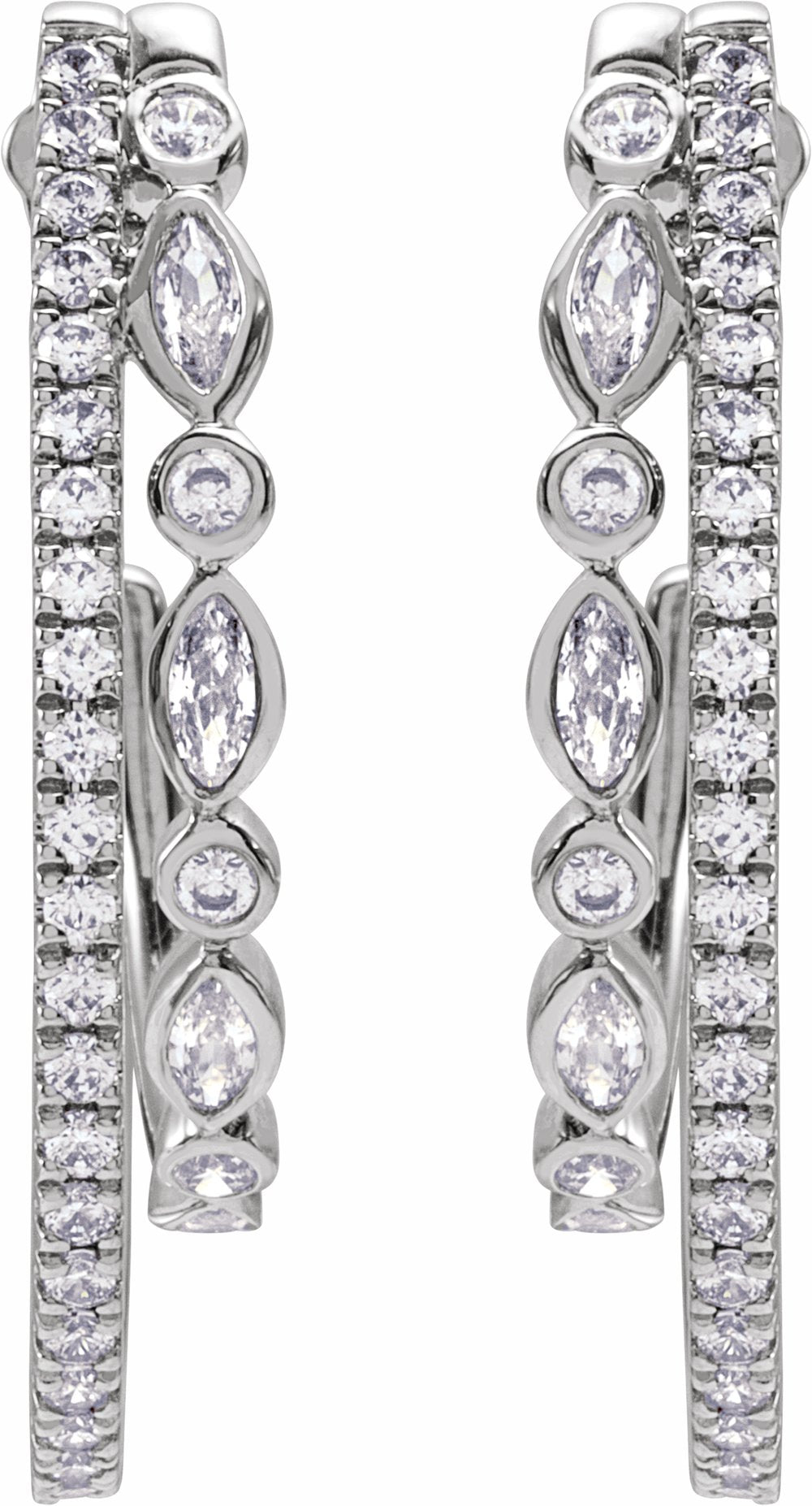 14K White 1 1/5 CTW Natural Diamond 30.5 mm Hoop Earrings