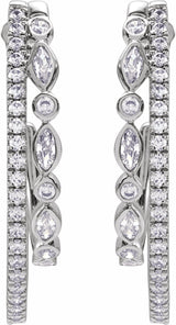 14K White 1 1/5 CTW Natural Diamond 30.5 mm Hoop Earrings