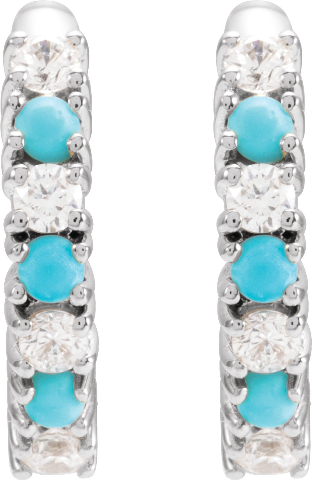 14K White Natural Turquoise & 1/3 CTW Natural Diamond Hoop Earrings