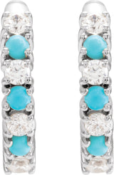 14K White Natural Turquoise & 1/3 CTW Natural Diamond Hoop Earrings