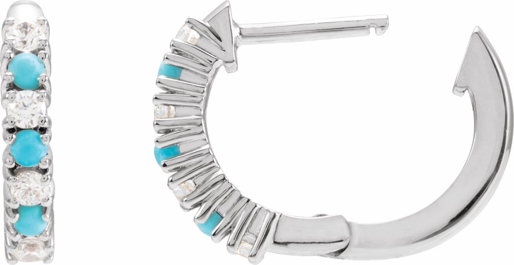 14K White Natural Turquoise & 1/3 CTW Natural Diamond Hoop Earrings