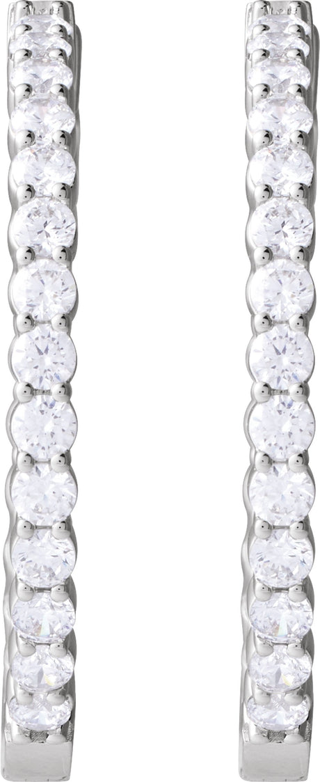 14K White 5 CTW Lab-Grown Diamond Inside-Outside Hinged 37.8 mm Hoop Earrings