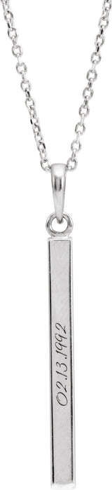 14K White Gold Engravable Four-Sided Bar 16-18" Necklace