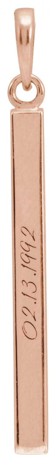 14K Rose Engravable Four-Sided Bar Pendant