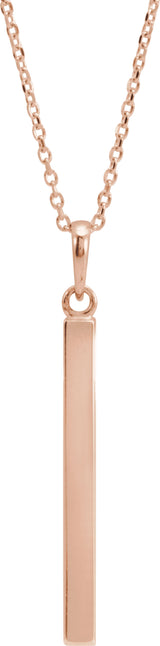 14K Rose Engravable Four-Sided Bar 16-18" Necklace