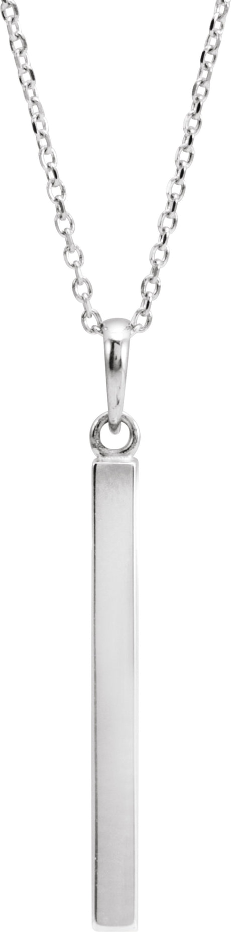 14K White Gold Engravable Four-Sided Bar 16-18" Necklace