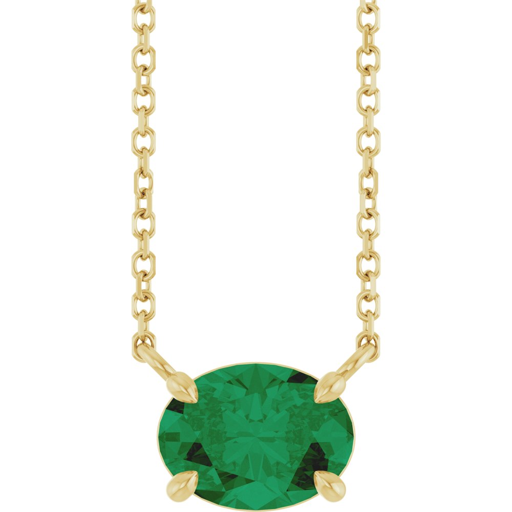 14K Yellow Gold Lab-Grown Emerald 18" Necklace