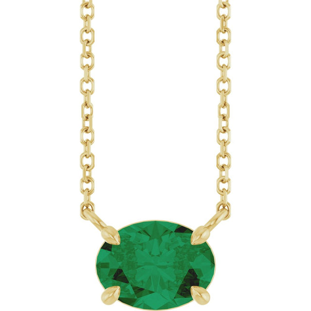14K Yellow Gold Lab-Grown Emerald 18" Necklace