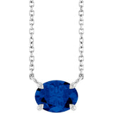 14K White Natural Blue Sapphire 18" Necklace