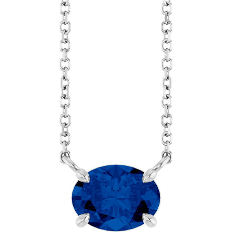 14K White Natural Blue Sapphire 18" Necklace