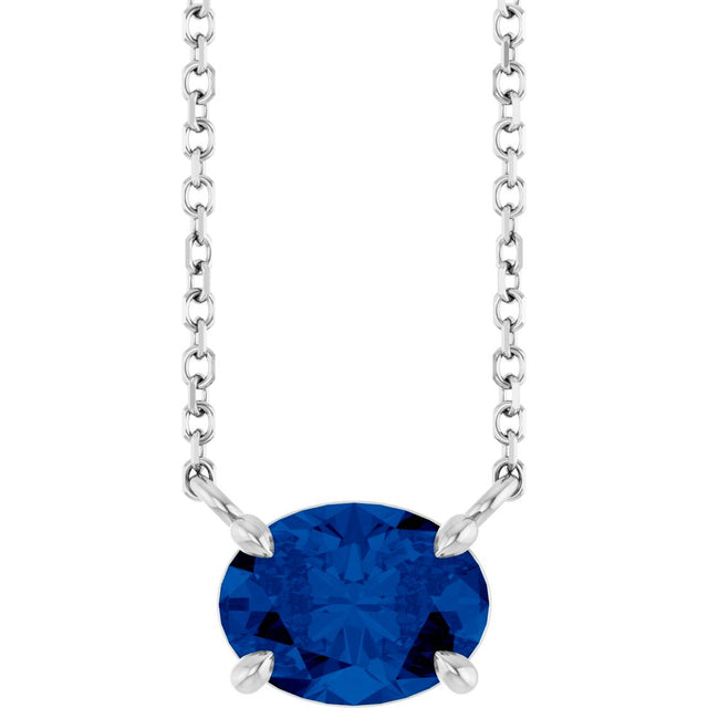 14K White Natural Blue Sapphire 18" Necklace