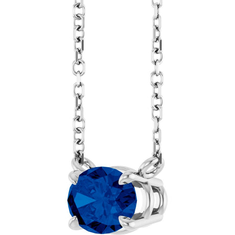 14K White Gold Lab-Grown Blue Sapphire 18" Necklace