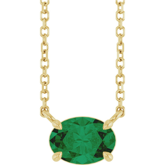 14K Yellow Gold Lab-Grown Emerald 18" Necklace
