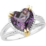 Sterling Silver & 14K Yellow Natural Amethyst Heart Ring