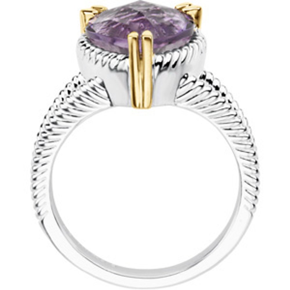 Sterling Silver & 14K Yellow Natural Amethyst Heart Ring