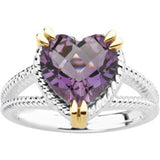 Sterling Silver & 14K Yellow Natural Amethyst Heart Ring