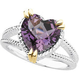 Sterling Silver & 14K Yellow Natural Amethyst Heart Ring